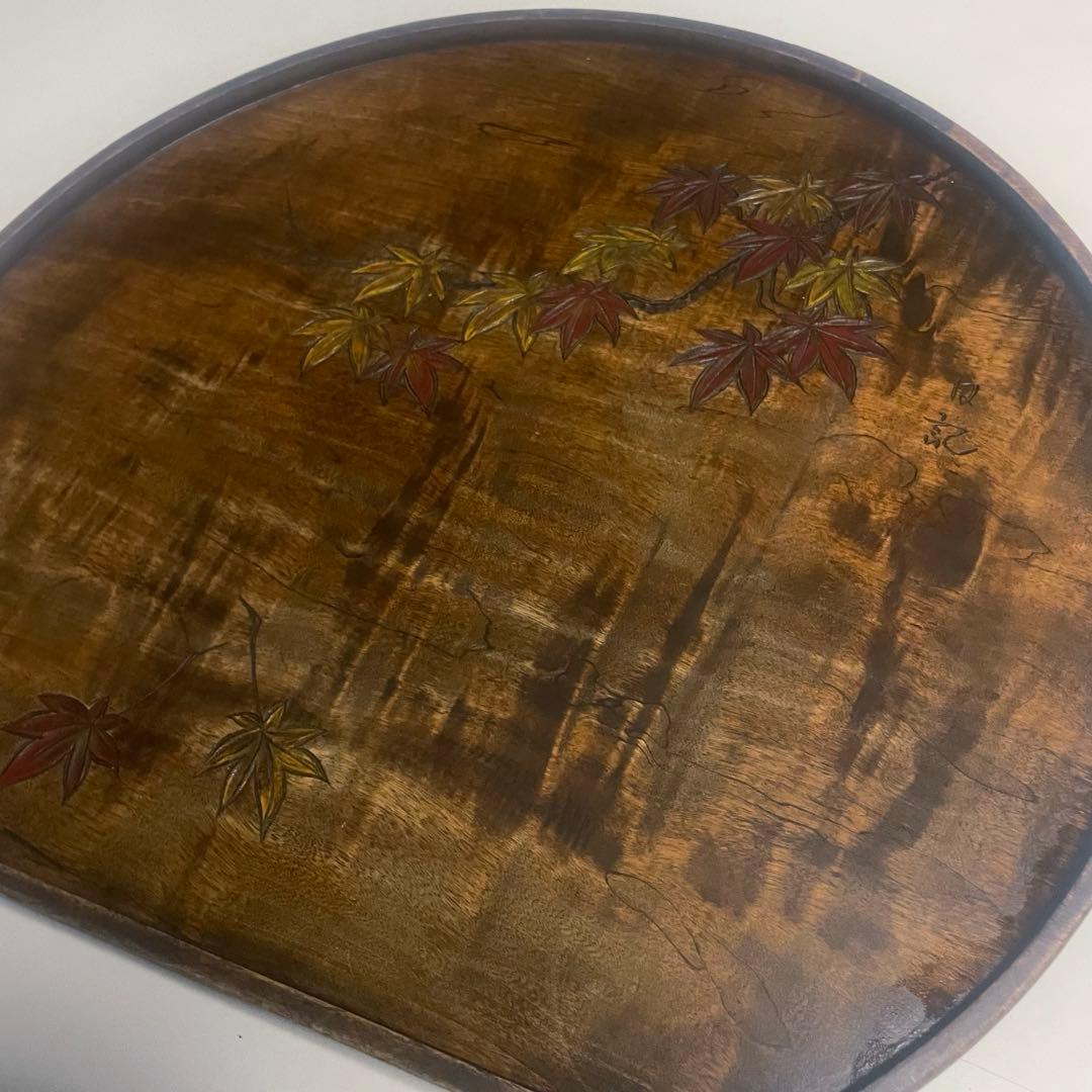 草木彫 川添日記 《 楓 》半月盆 珍品 百年うつわ神様からの贈り物
