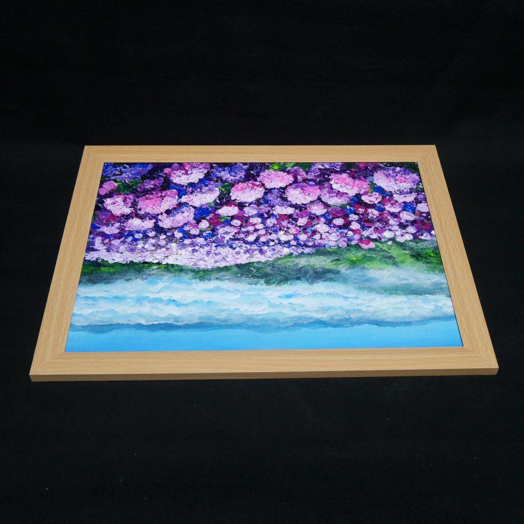 油絵 油彩 油彩画 絵 絵画【天空のピンクと紫の紫陽花】