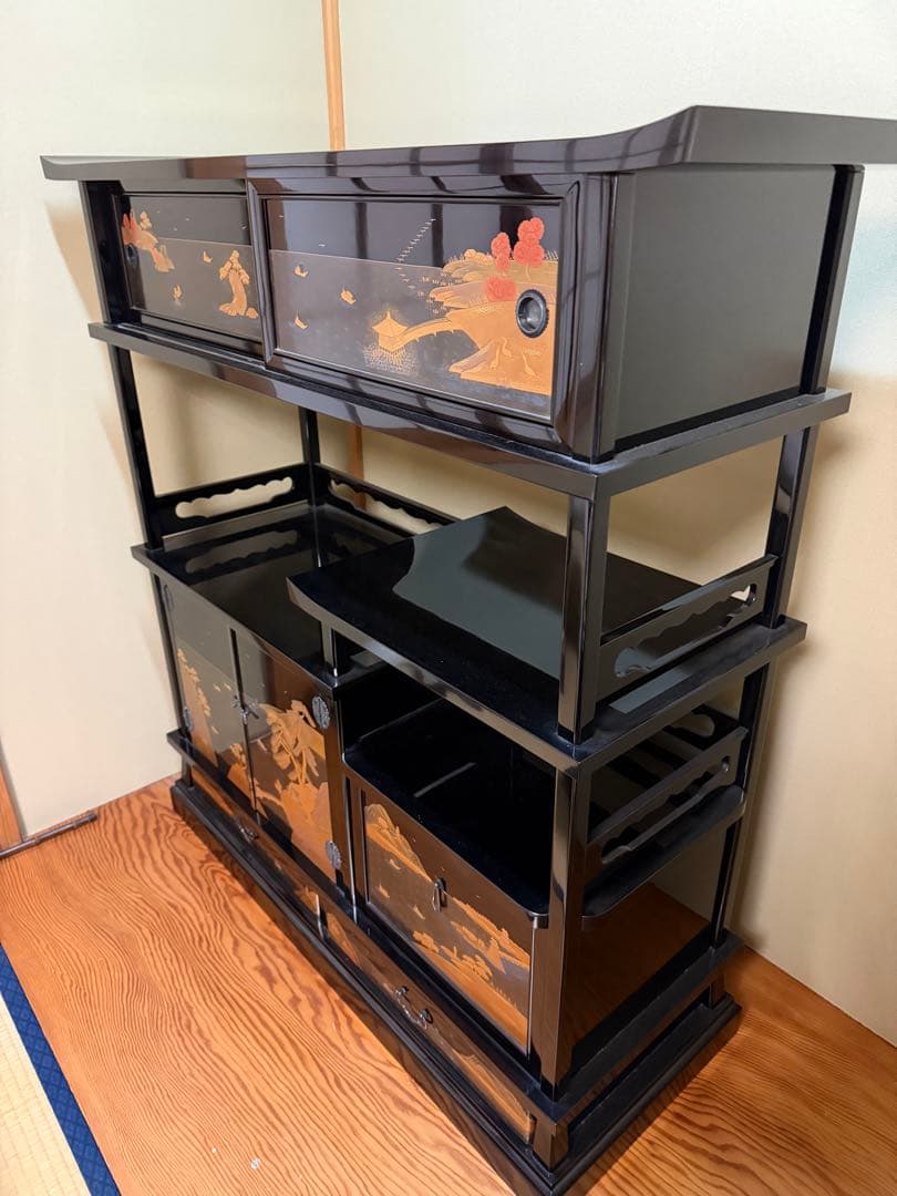 中古　超美品　輪島塗り　漆芸作家　柿木章作　飾り棚