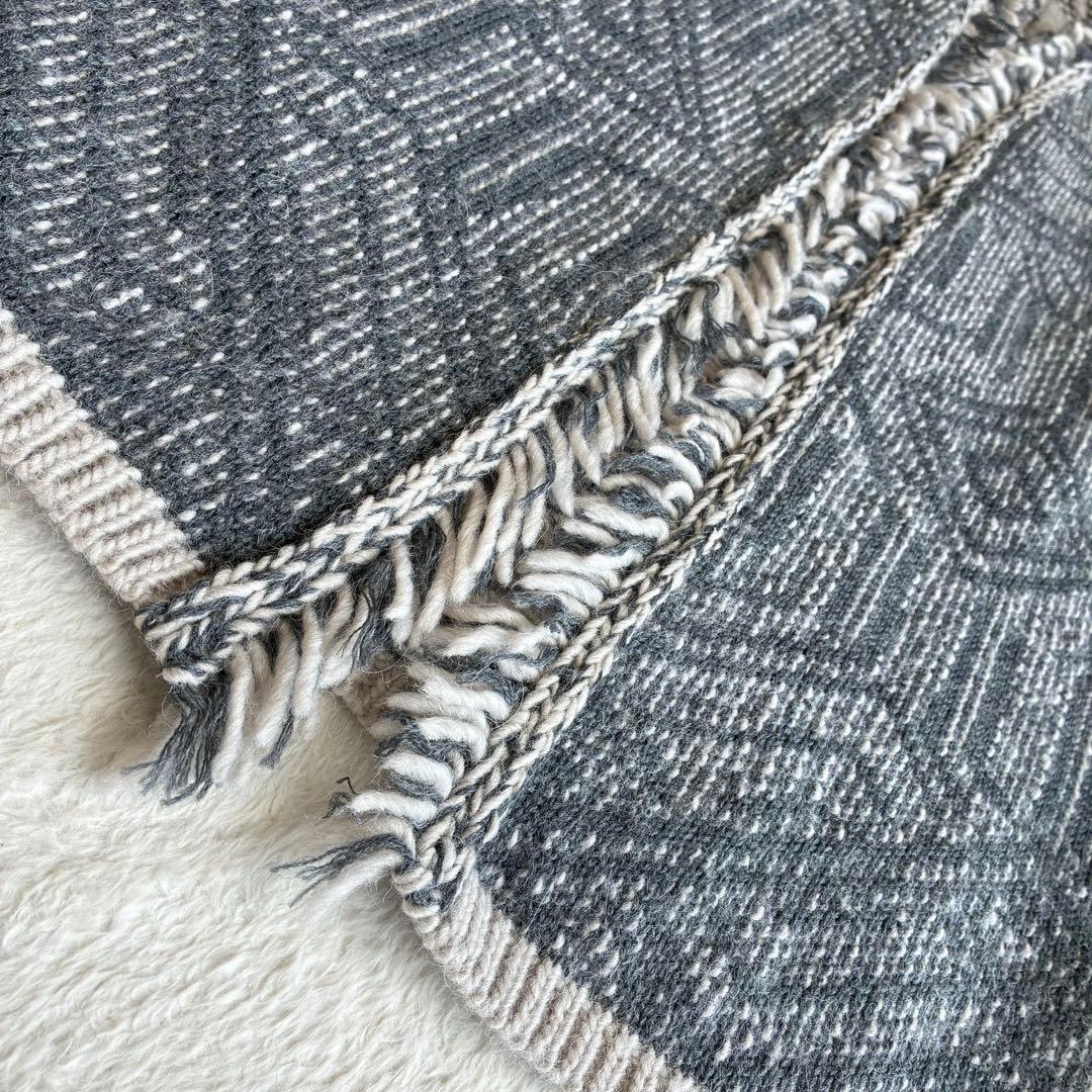 美品 スキャパ SCAPA フリンジ付き幾何学模様 ニットカーディガン 44