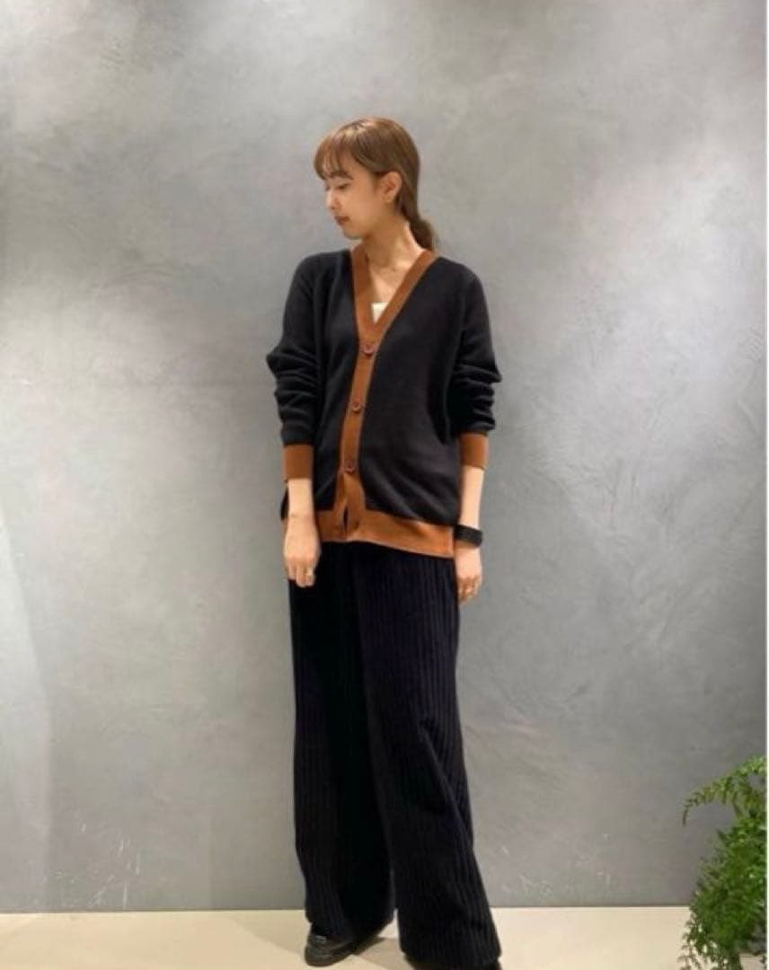 CABaN コットンカシミヤ バイカラーVネックカーディガン