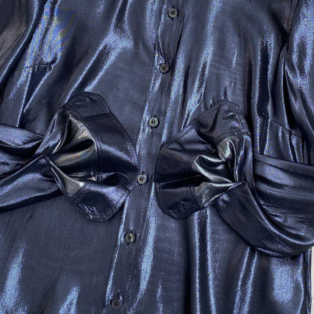 ✨GUCCI グッチ　シルク混ラメ長袖ブラウス　ネイビーグレー　イタリア製