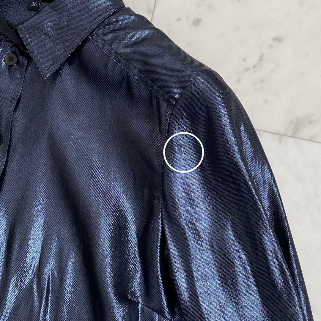 ✨GUCCI グッチ　シルク混ラメ長袖ブラウス　ネイビーグレー　イタリア製