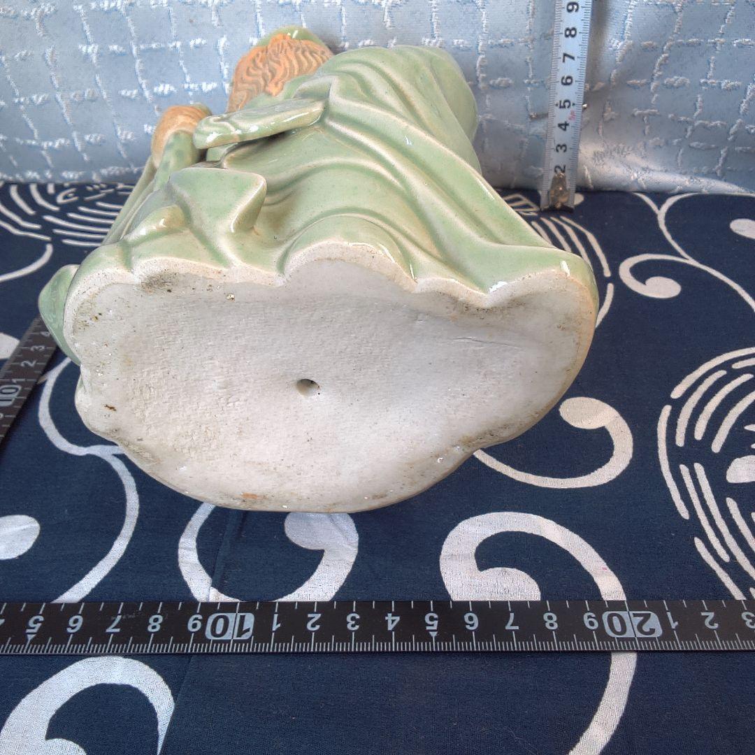 骨董４ 緑色の陶器製老賢者像 約20cm