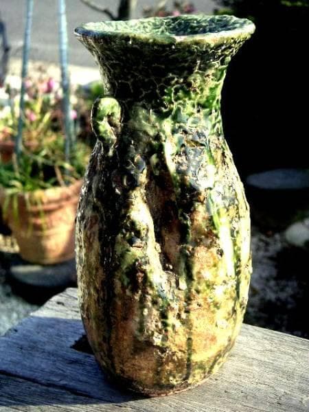 ♥時代♥　織部　♥双耳♥　花器　花瓶　骨董　古玩