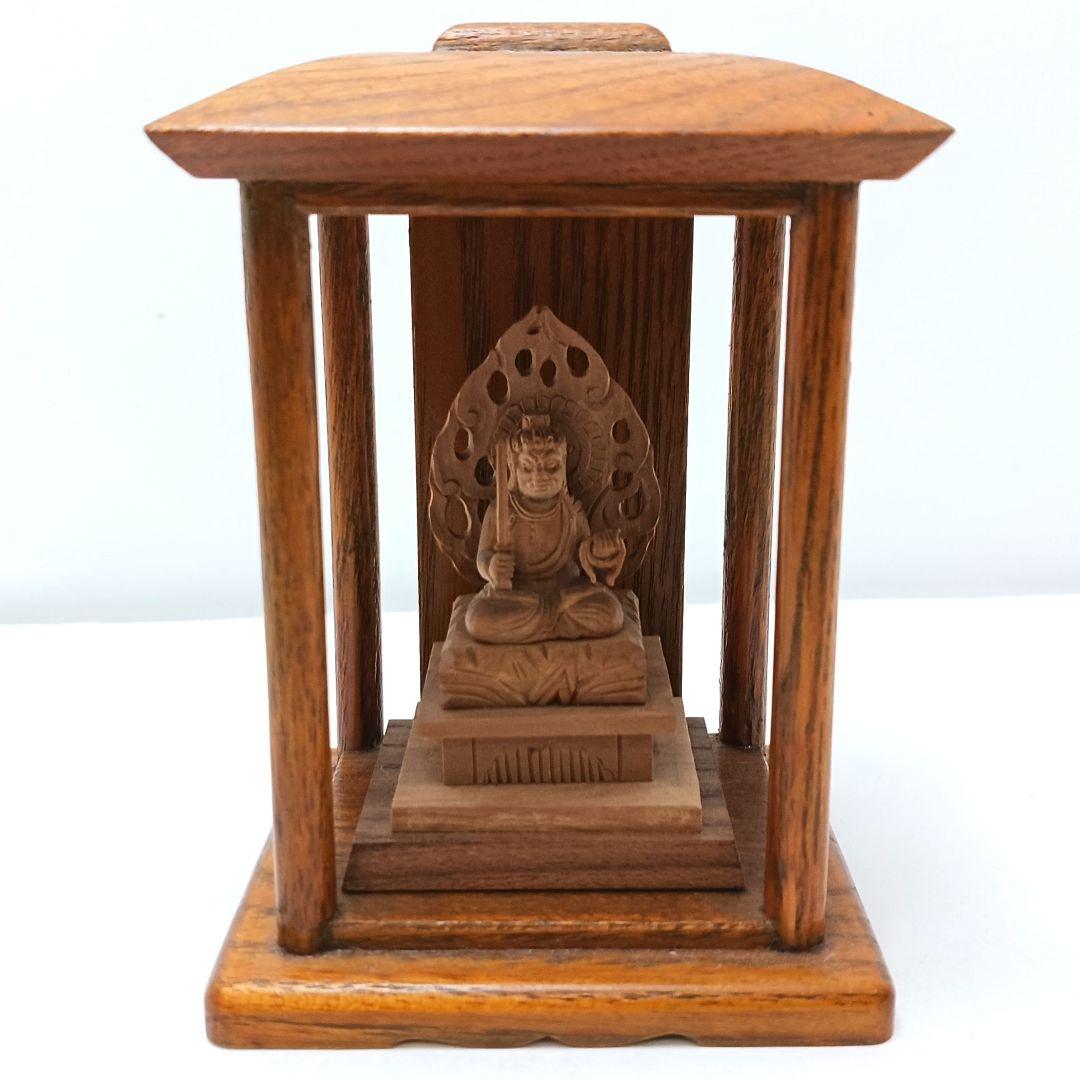 Y2293-26 仏教美術 木彫 不動明王 厨子 ミニチュア　I