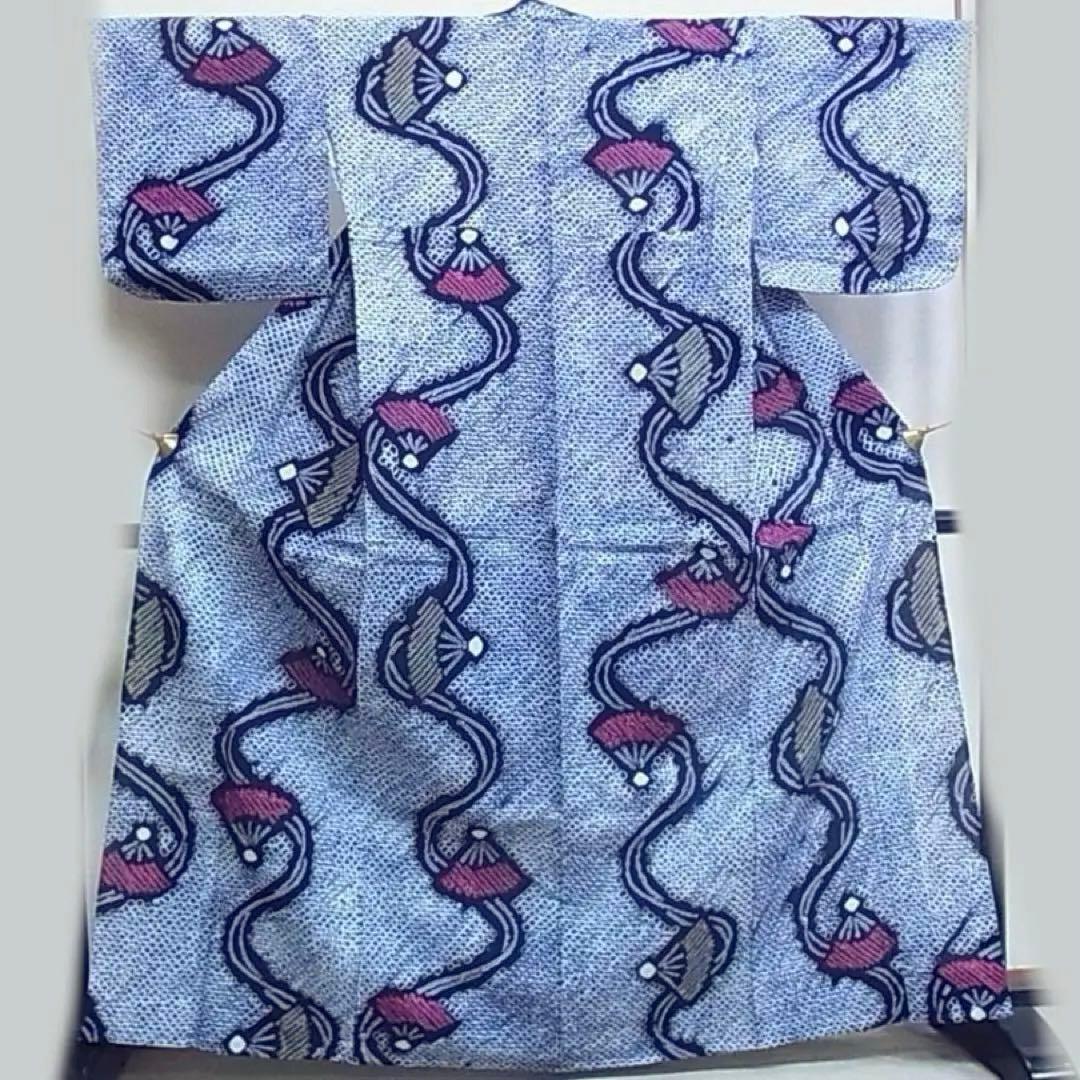 有松絞り　浴衣　トールサイズ　三浦絞り　扇子　　　　　紺地　有松鳴海絞り