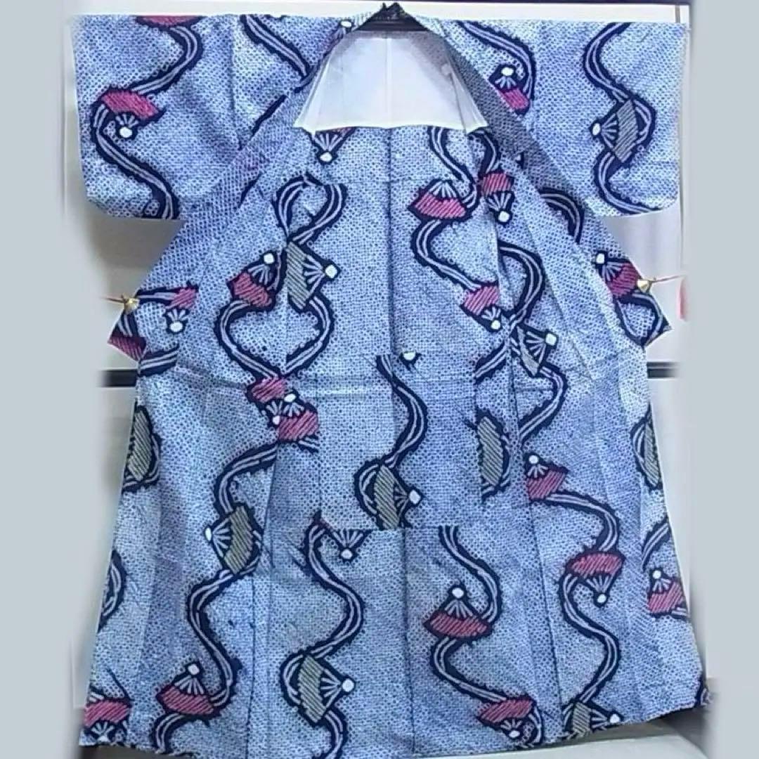 有松絞り　浴衣　トールサイズ　三浦絞り　扇子　　　　　紺地　有松鳴海絞り