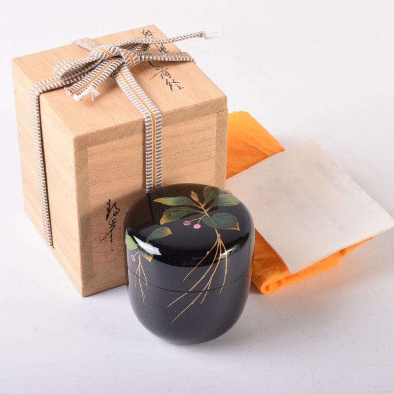 茶道具　輪島塗　小池敏夫（静峯）作　螺鈿装飾　草文　棗　共箱　V　8274