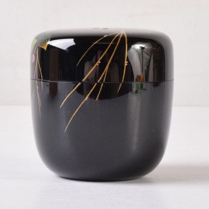 茶道具　輪島塗　小池敏夫（静峯）作　螺鈿装飾　草文　棗　共箱　V　8274