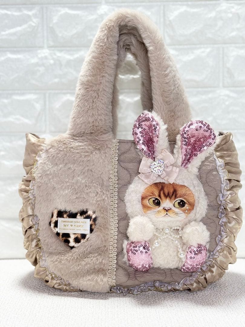 ゆ*ら様 コヤンイサムチョン　ハンドメイド　ギャザーバッグ　ベージュファー　白う