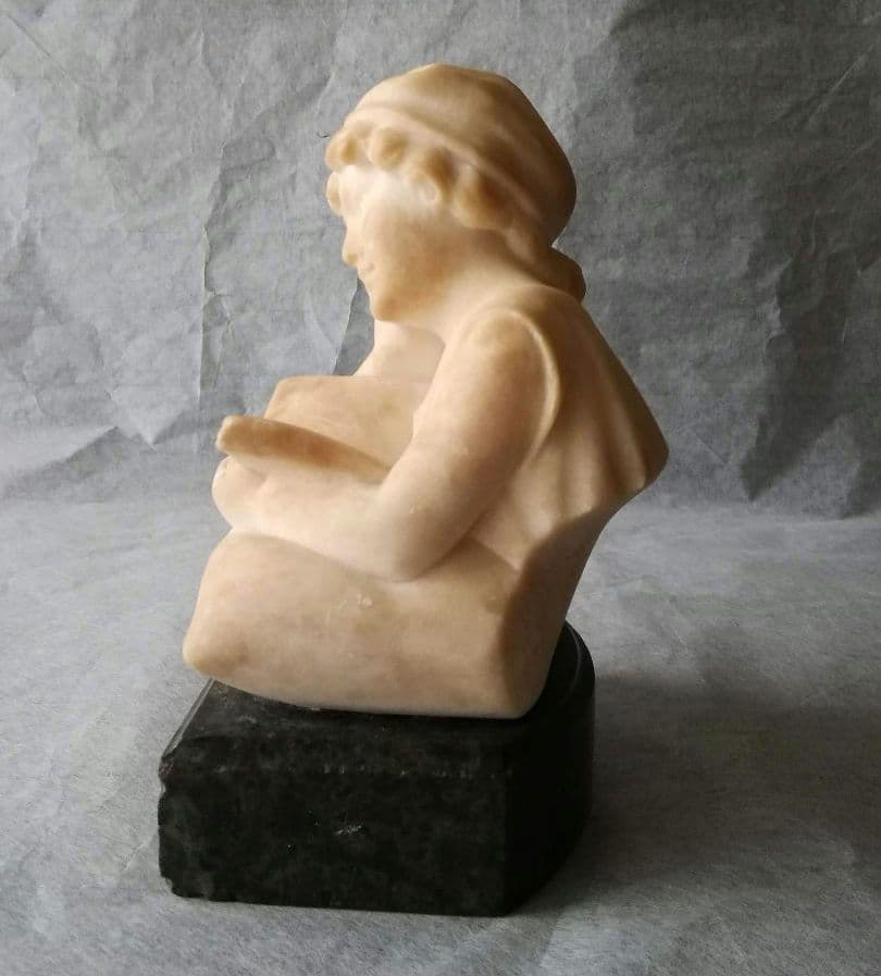 逸品　大理石像　本を読む少年少女像　フランス　1800年代後半　アンティーク