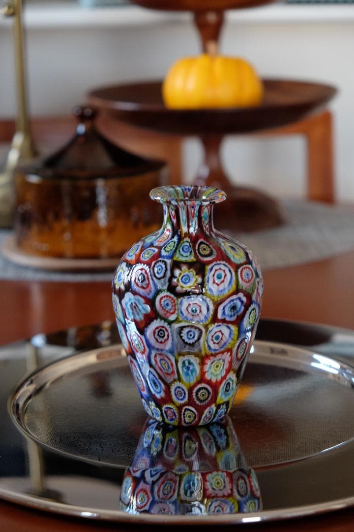 ベネチアンガラス ミルフィオリ ガラス 花瓶 ムラノ プレート フラワーベース