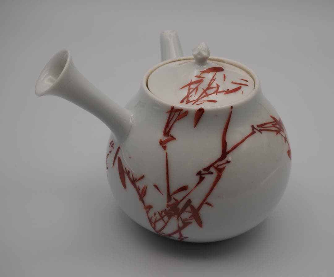 初代三浦竹泉 礬紅 詩文竹画 急須 共箱付