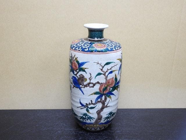 九谷焼　桃・鳥　吉田屋写　花瓶　MA320