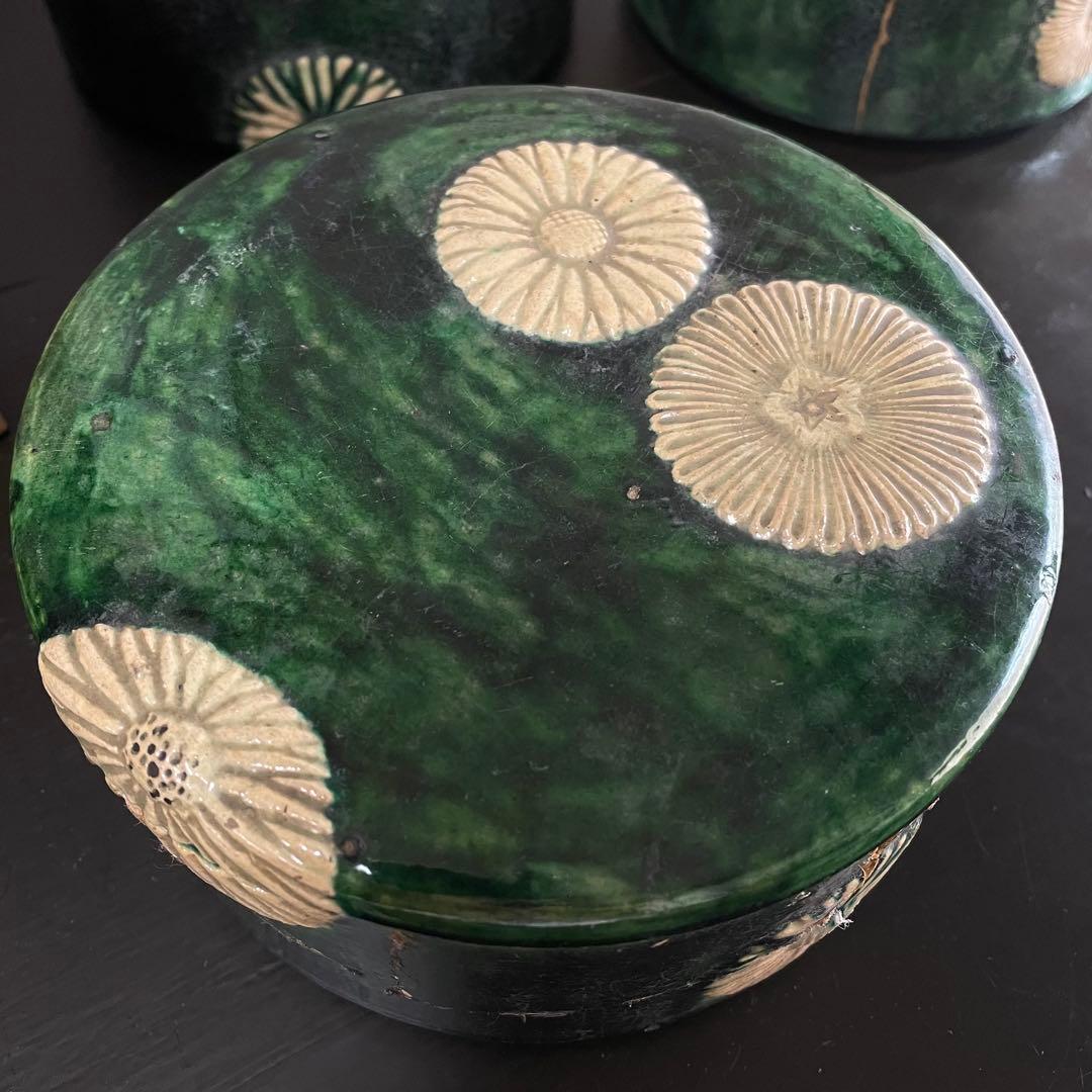陶器　三段重　アンティーク　骨董品　貫入　金継ぎ　焼物　蓋物