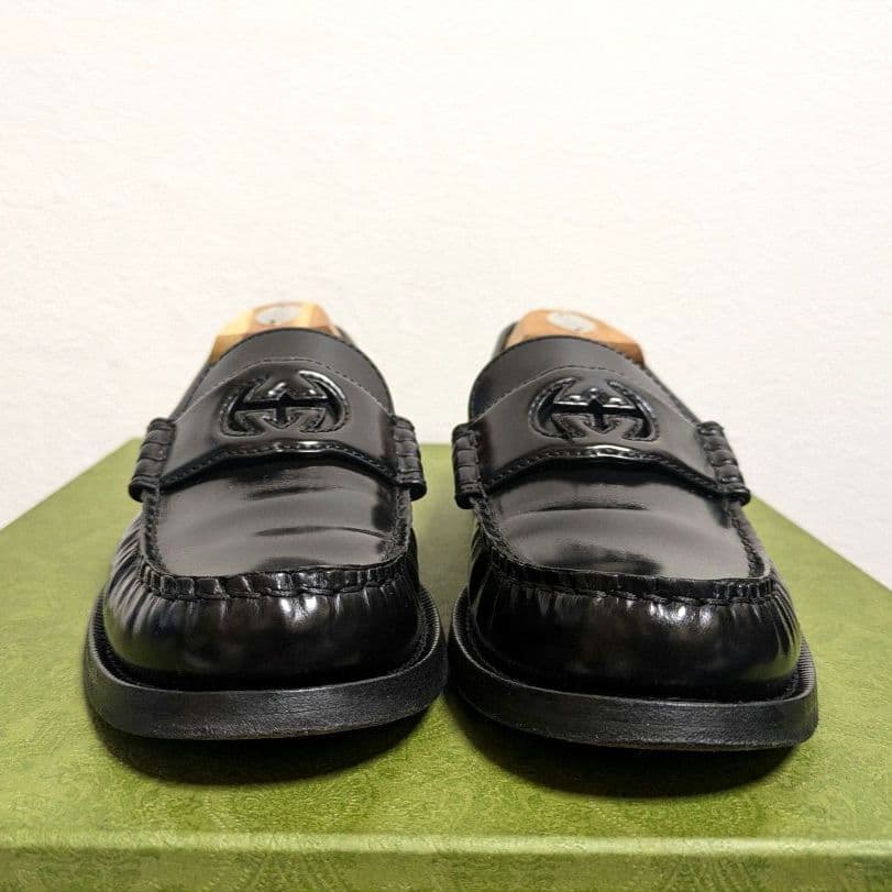 美品　GUCCI　インターロッキングG　ローファー　黒　38 1/2