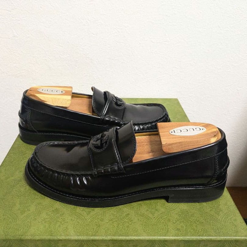 美品　GUCCI　インターロッキングG　ローファー　黒　38 1/2