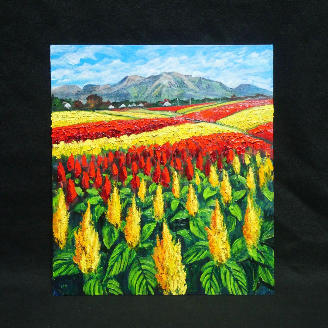 【秋日和のケイトウ】絵画 油彩 油彩画 絵 油絵