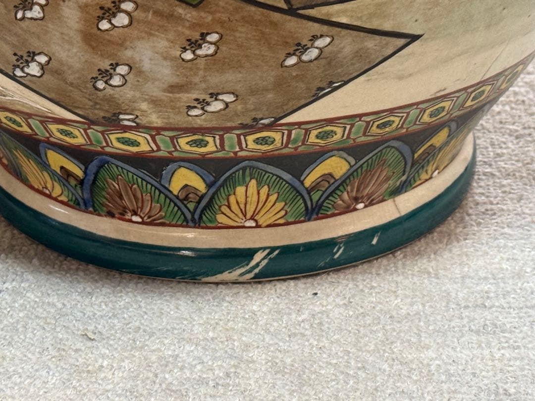 時代　仁清造　武士紋　大壺　色絵　アンティーク　送料込み260202