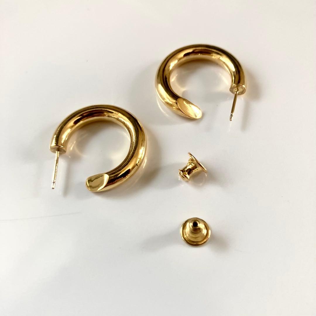 両耳 ゴールド【 4mm×23mm 】18k フープピアス シルバー925