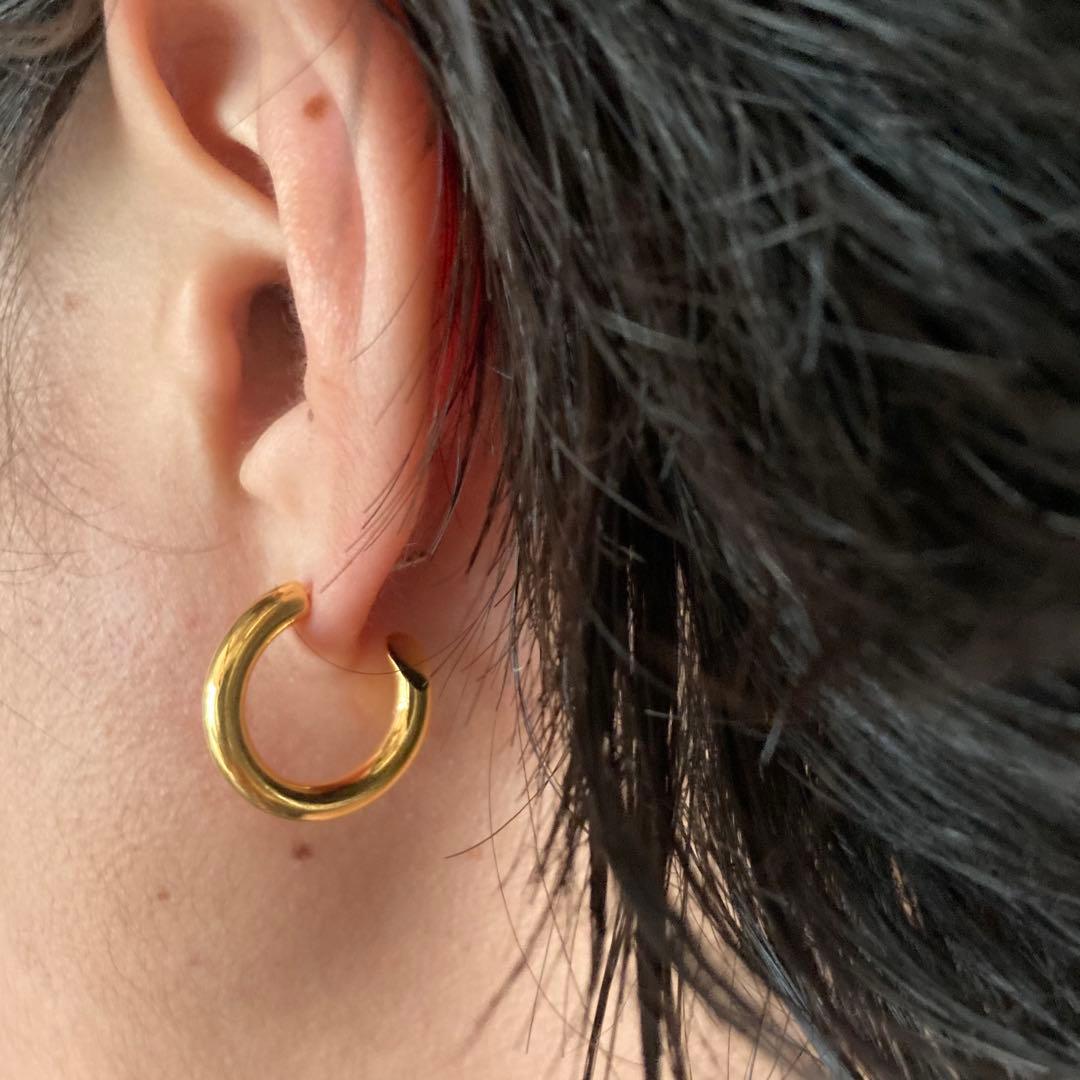 両耳 ゴールド【 4mm×23mm 】18k フープピアス シルバー925