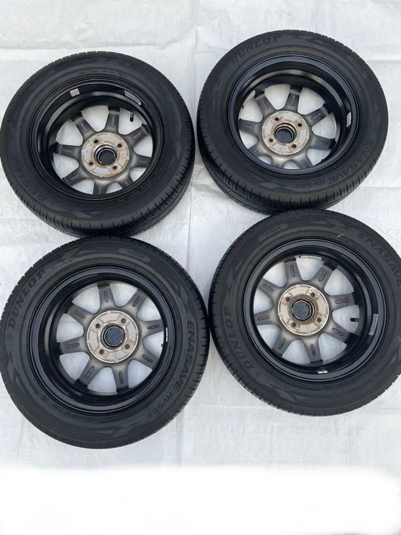 美品深溝23年 ダンロップ155/65R13 ［タイヤホイールセット］黒ホイール