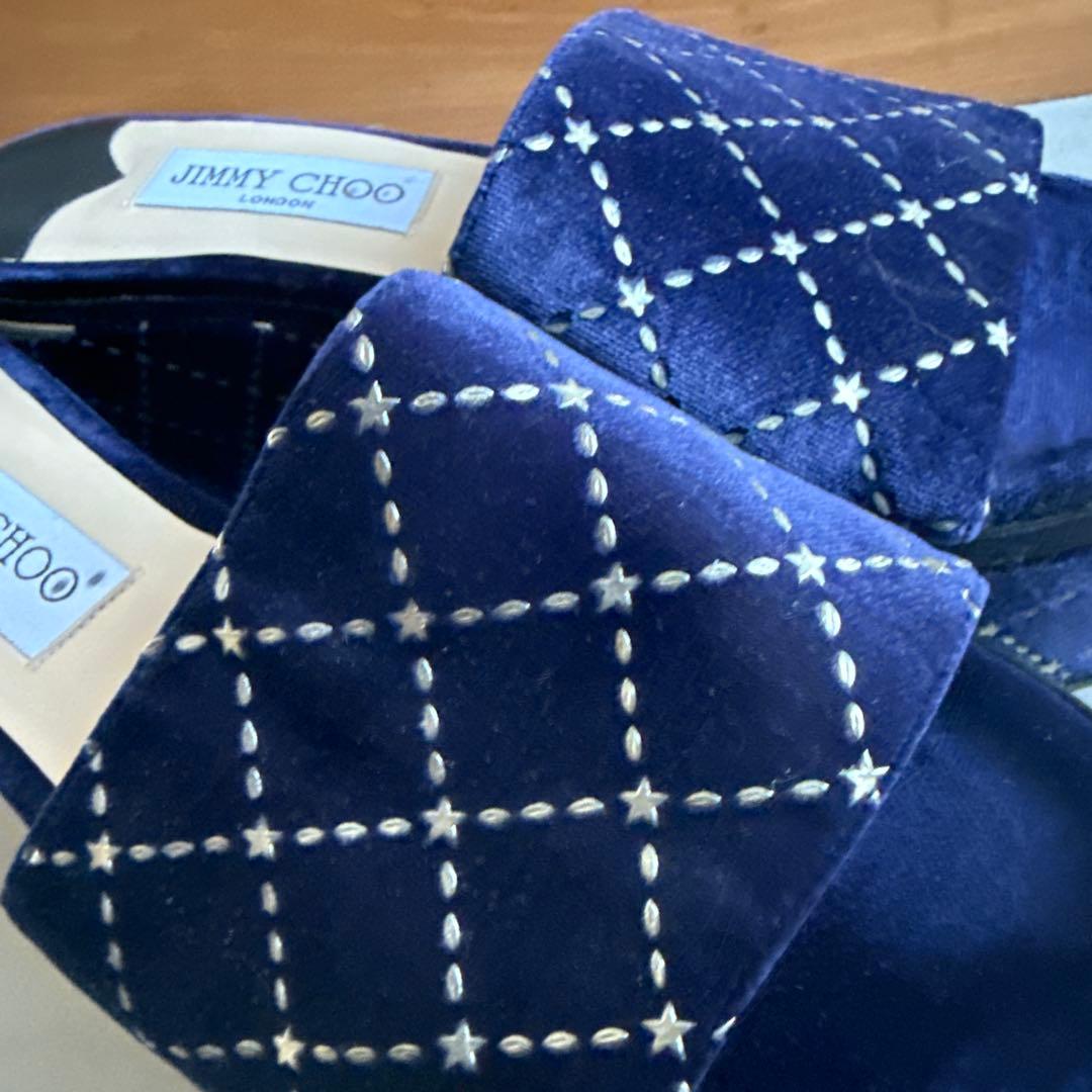 JIMMY CHOO ネイビー キルティング ミュール