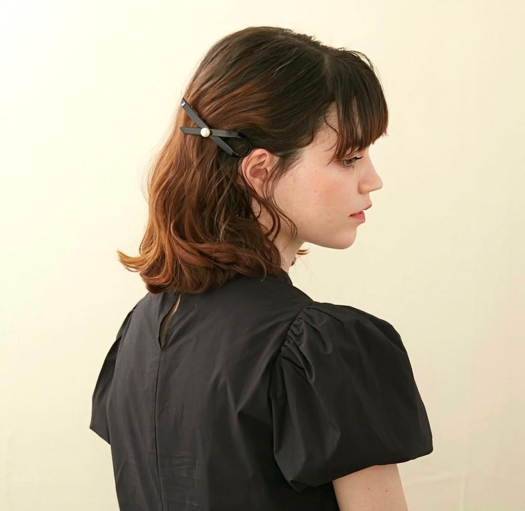 アレクサンドルドゥパリ パールリボンバレッタ 黒 TIMELESS