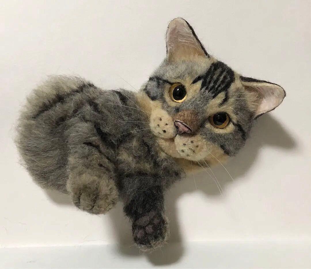 羊毛フェルト　オーダー　猫　顔＋上半身半立体
