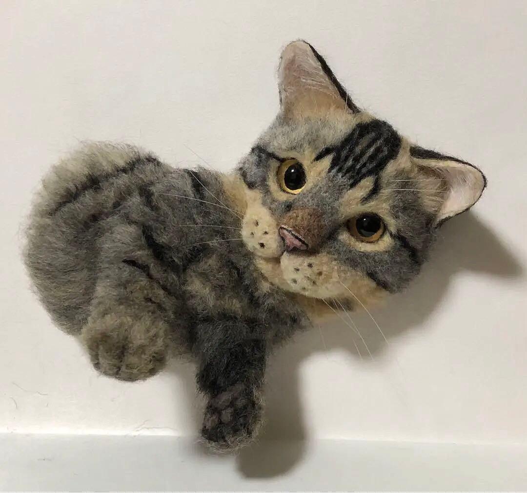 羊毛フェルト　オーダー　猫　顔＋上半身半立体