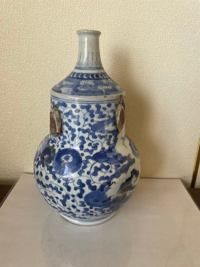 青白磁の装飾花瓶古美術骨董