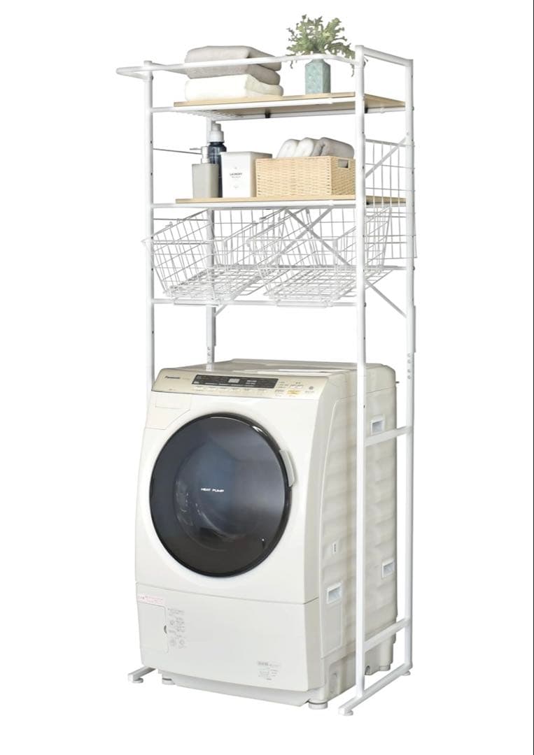 【開封済、新品未使用】ランドリーラック 洗濯機上収納 3段棚 ホワイト 伸縮式