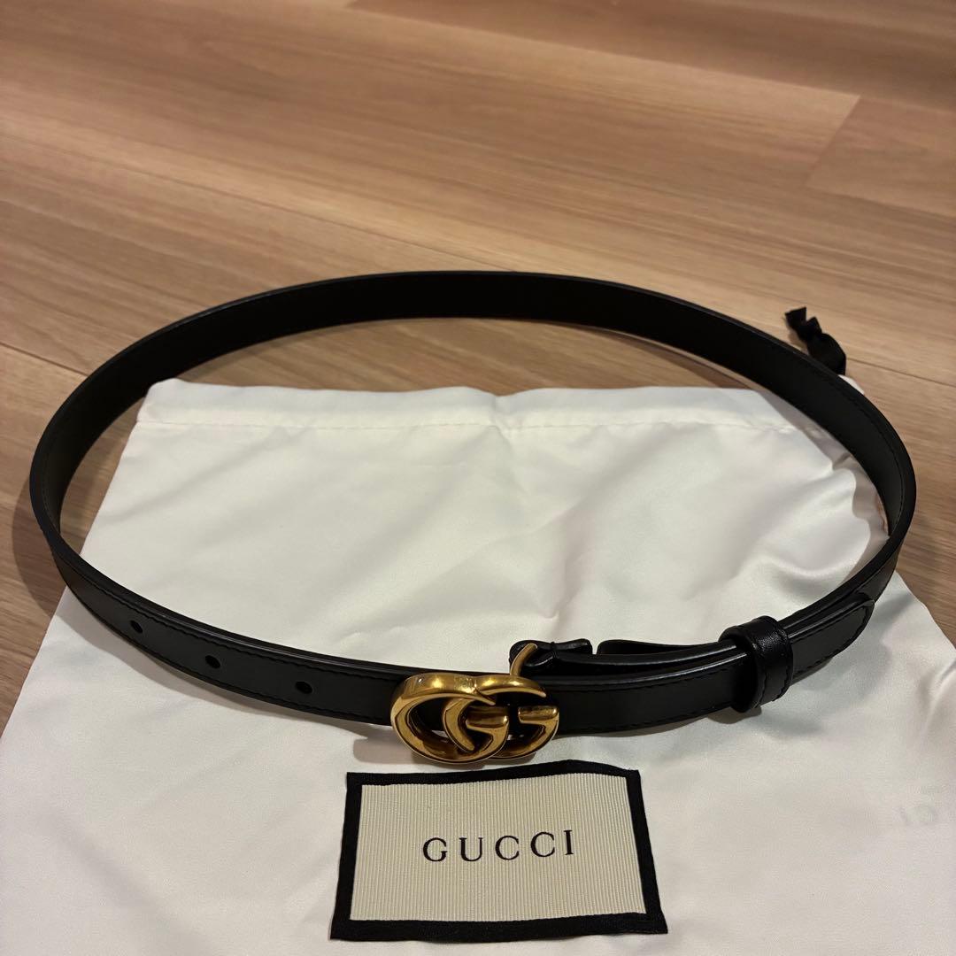 GUCCI ブラックレザーベルト ダブルGバックル　レディース　グッチ
