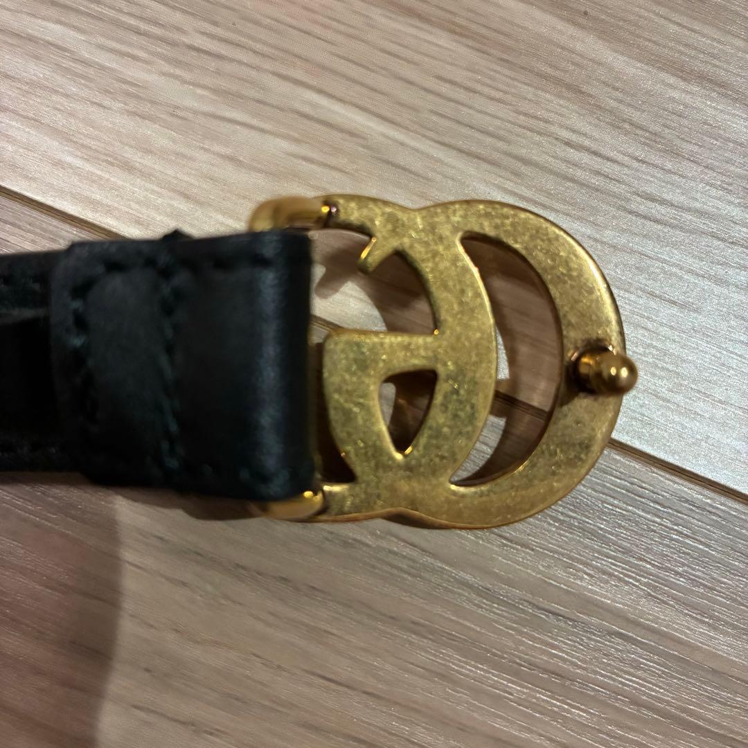 GUCCI ブラックレザーベルト ダブルGバックル　レディース　グッチ
