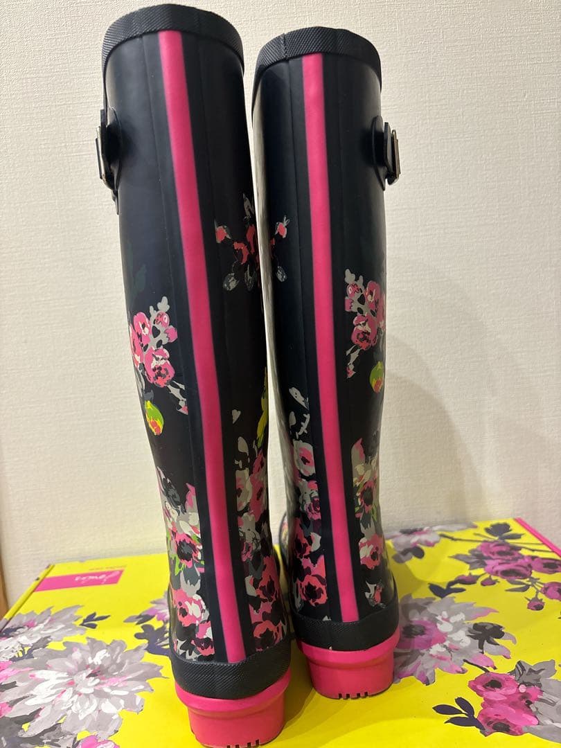 【美品】Joules フラワープリント 長靴 紺・ピンク