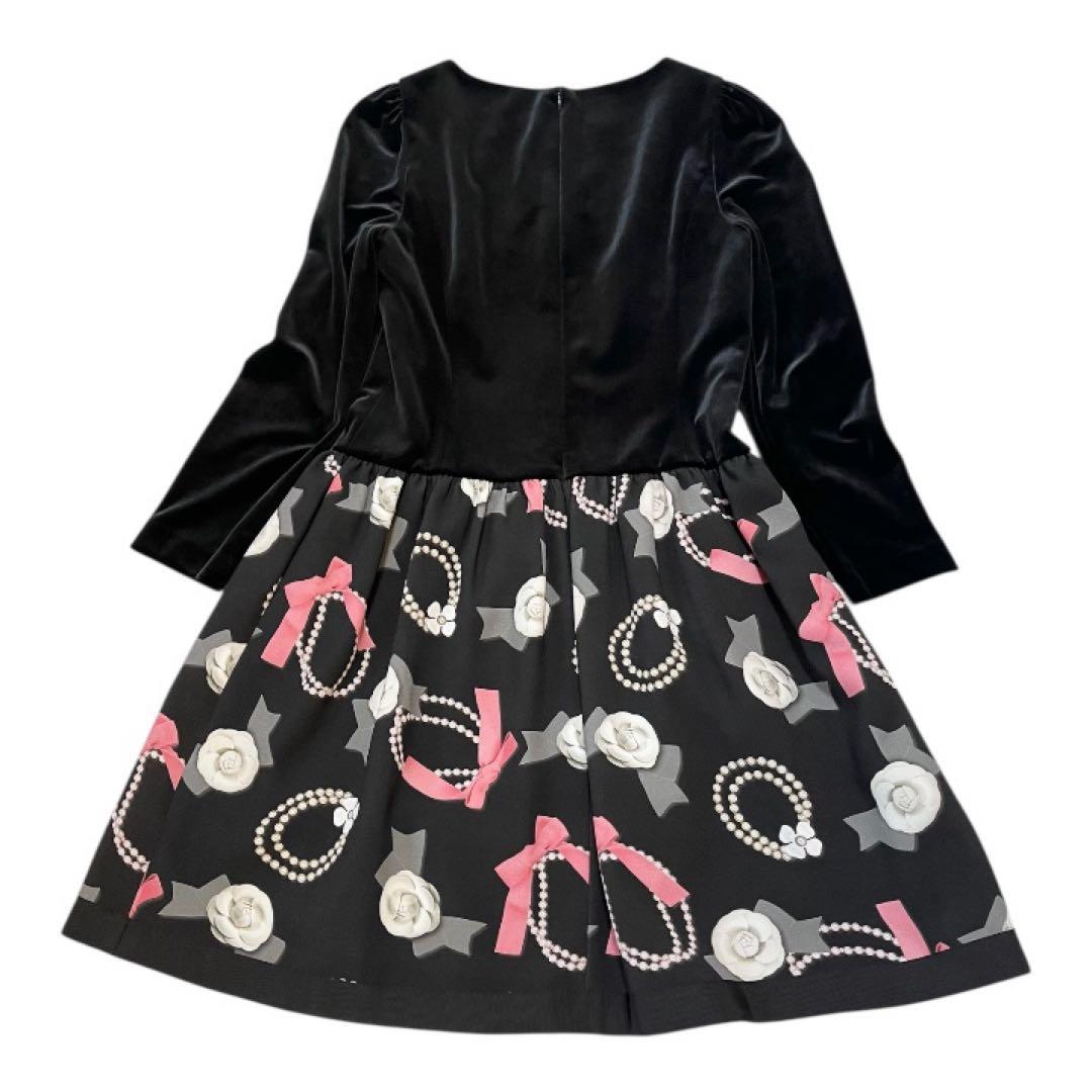 【極美品】M'S GRACY ワンピース ベロア カメリア リボン パール柄