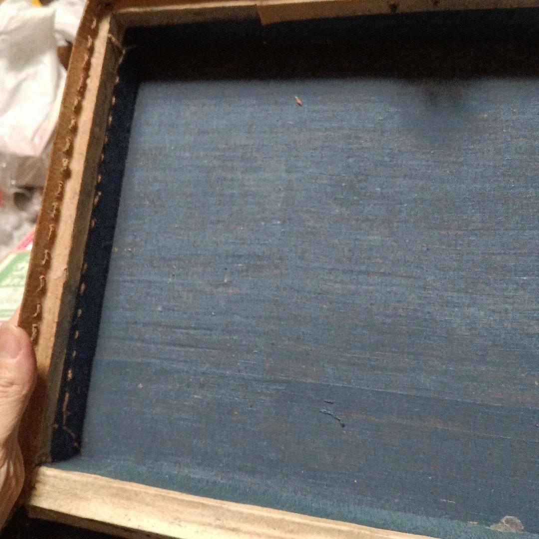 大正レトロ　海上萬昌威造　表面皮　木製箱 青い内装