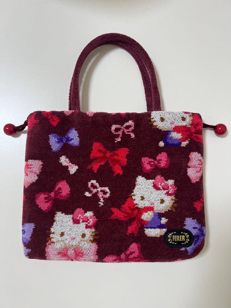 フェイラー　キティ　手付き巾着バッグ（リボン）