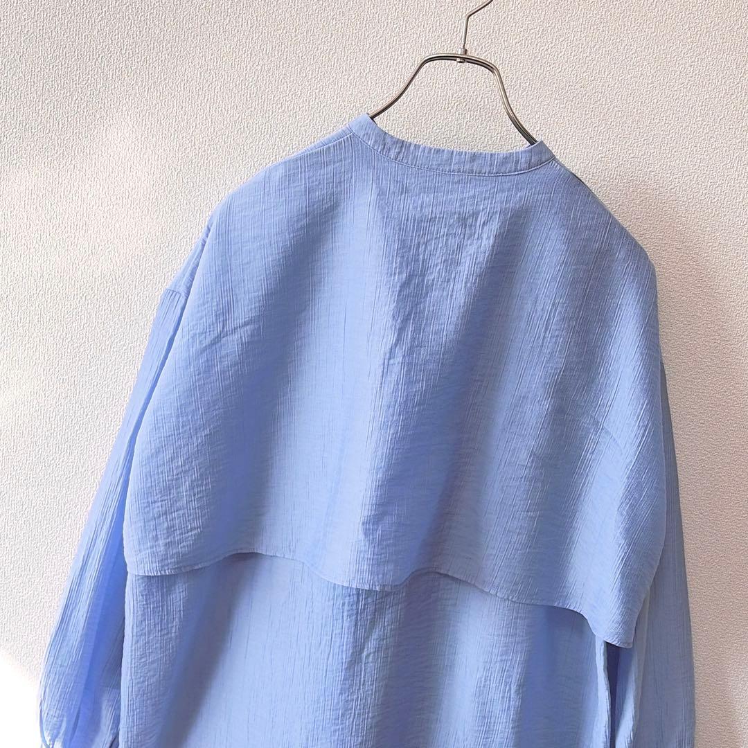 ✨定価2.2万円✨ビアズリー　レイヤードシャツ　バンドカラー　とろみ素材　ブルー
