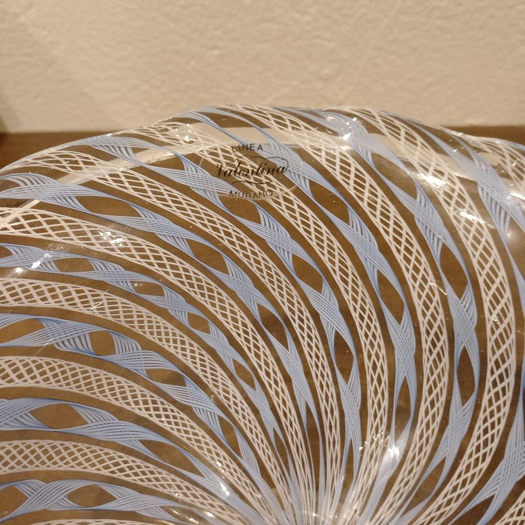 ベネチアンガラス　ムラノ　MURANO　コンポート　水色　レース　インテリア