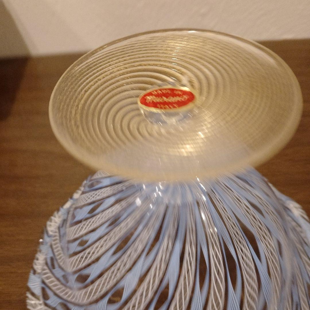 ベネチアンガラス　ムラノ　MURANO　コンポート　水色　レース　インテリア