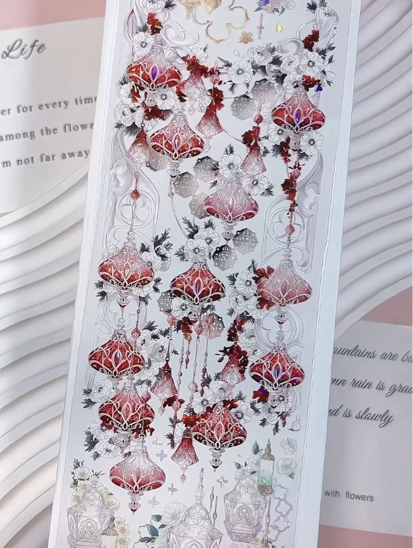 【9471】海外　マステ　3/5/巻　貝殻光マスキングテープ　赤　ランプ　装飾系