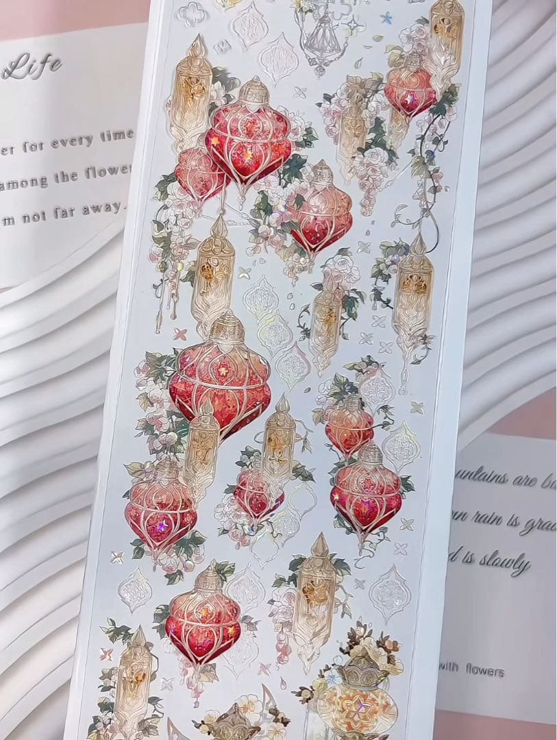 【9471】海外　マステ　3/5/巻　貝殻光マスキングテープ　赤　ランプ　装飾系