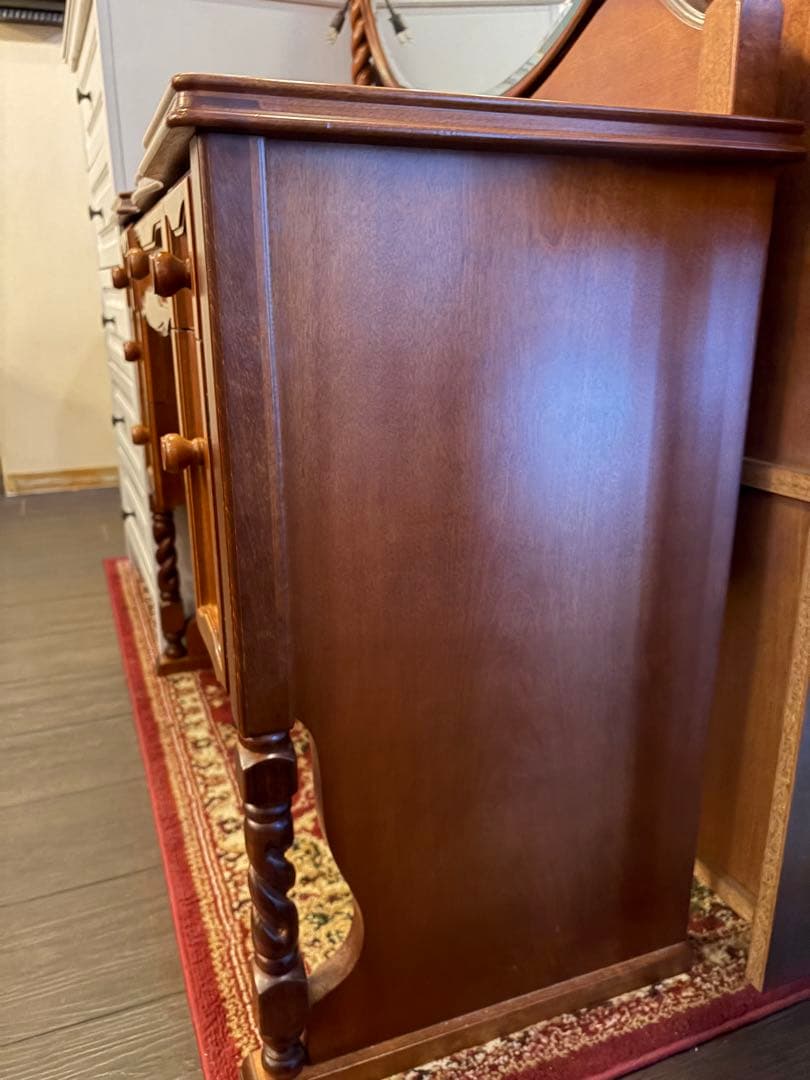 アメリカンヴィンテージ ドレッサー 円鏡 バニティデスク 無垢材 アンティーク調