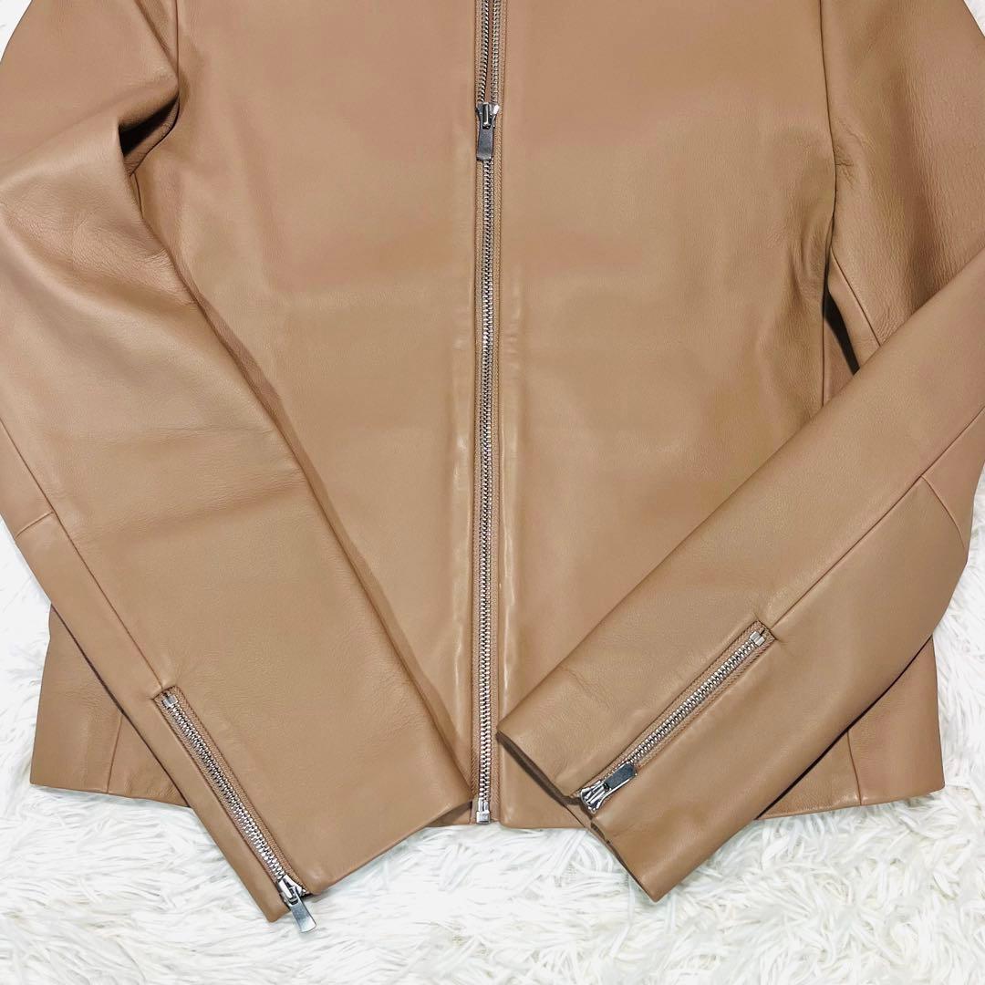 あやぼん様 ユナイテッドアローズ ノーカラーレザージャケット 羊革 ベージュ40