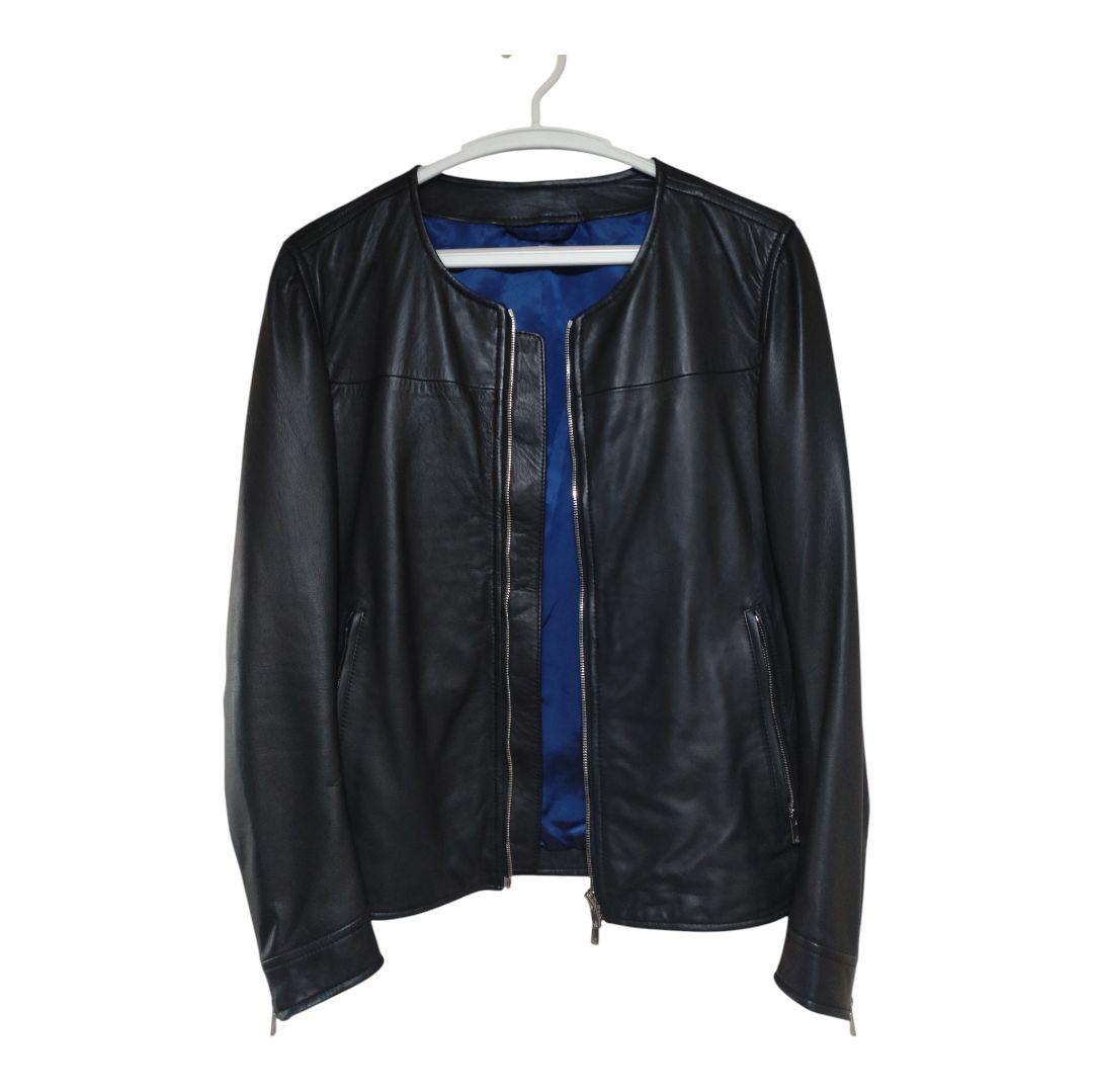 ABAHOUSE 本革 ノーカラージャケット ブラック レディース L相当