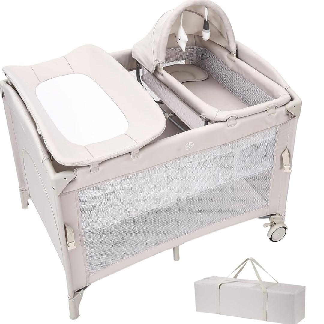 【Thinkmax】折り畳み式ベビーベッド／ゆりかご、おむつ替え台付き