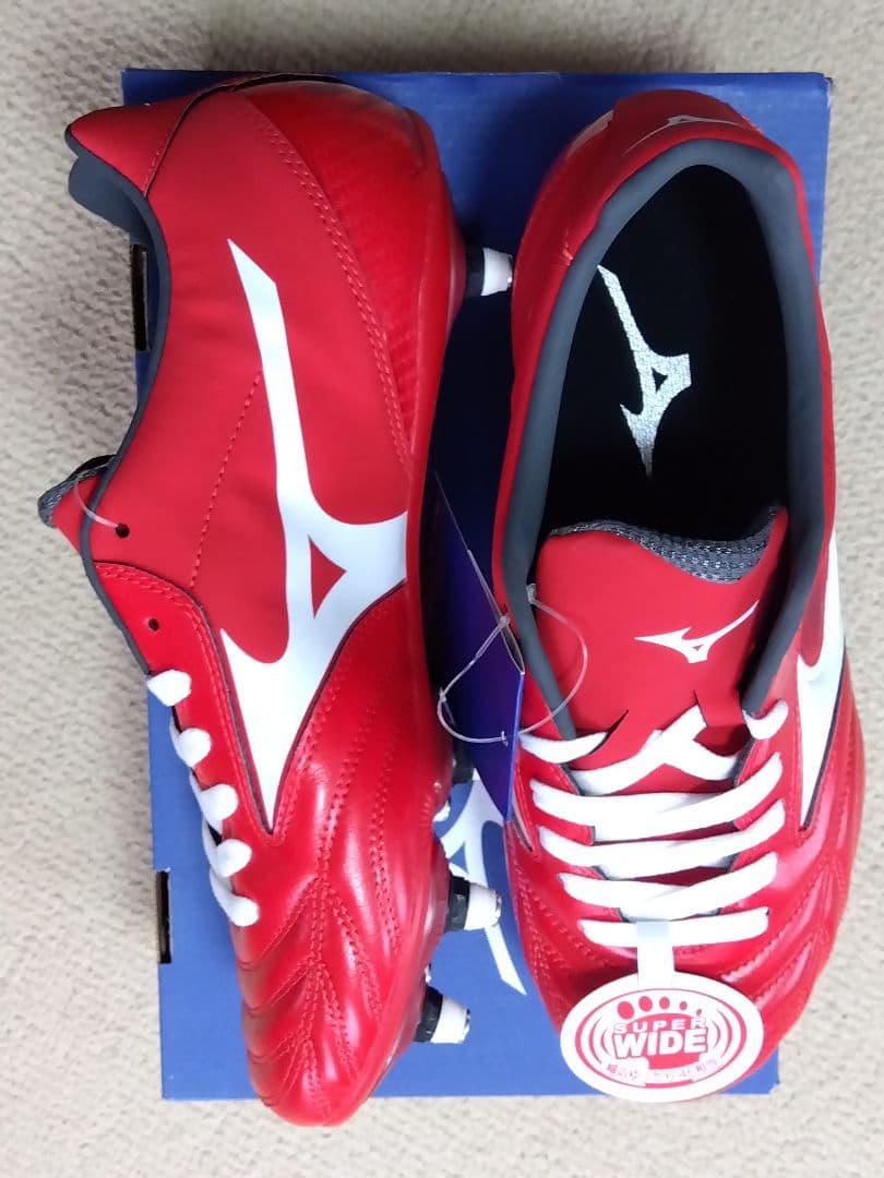 ラグビースパイク／ミズノ／28.5／赤×白／R1GA190001／新品・未使用品