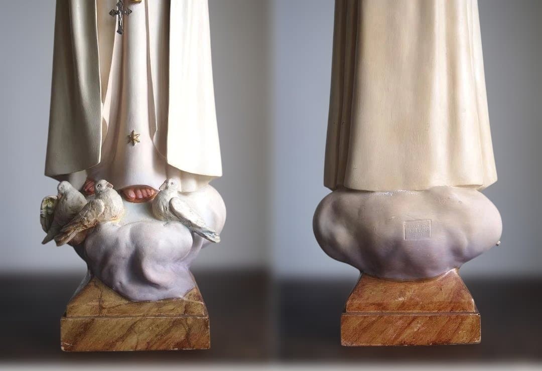 白いローブのファティマの聖母マリア像 グラスアイ69cm 宗教彫刻/K149